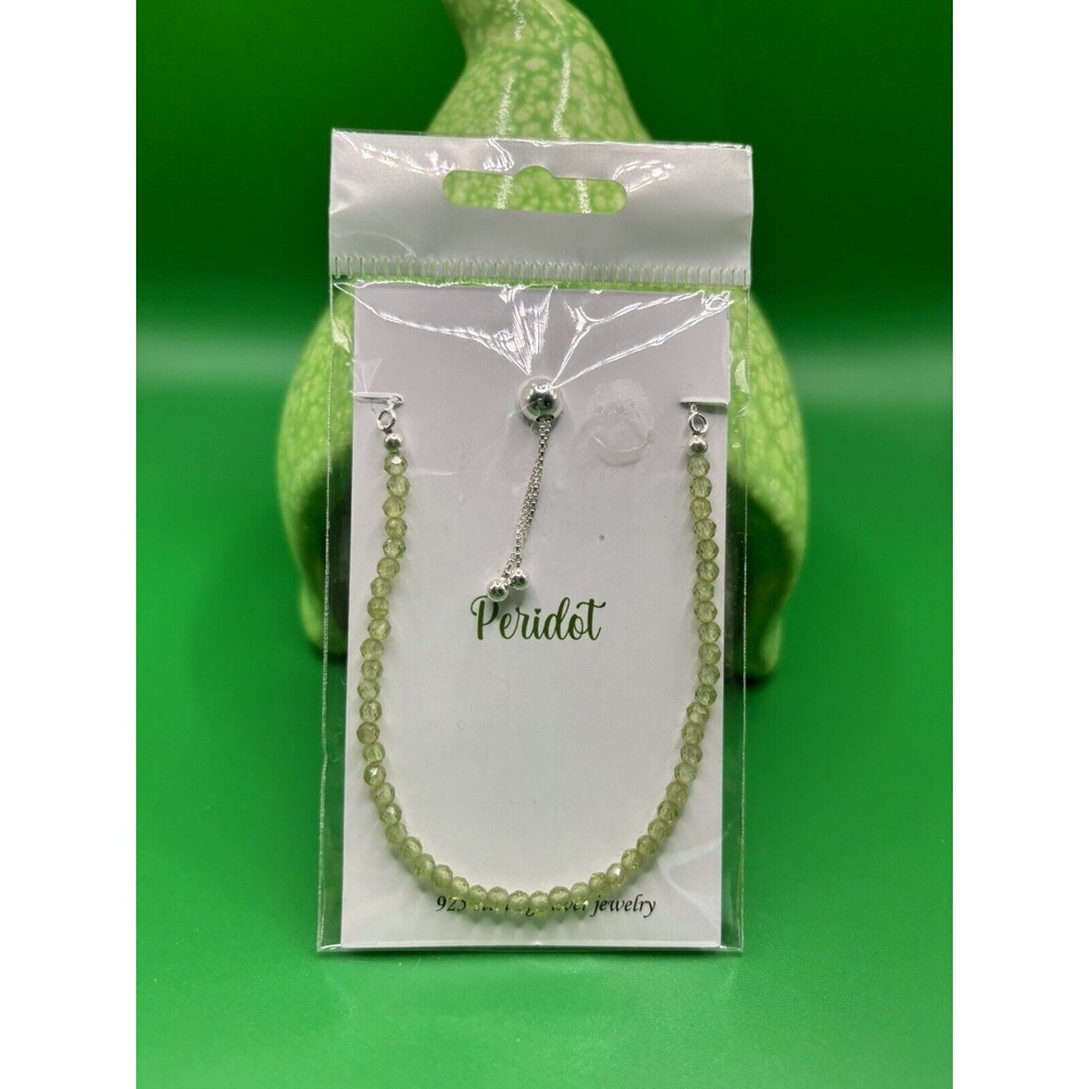 NWT 925 Sterling Silver Faceted Peridot Tennis Link Adjustable Bracelet 6-9.5"